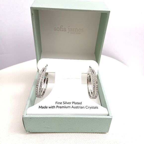 Sofia James Silver Plated Austrian Crystal Hoop Pierced Earrings NEW - Picture 2 of 3